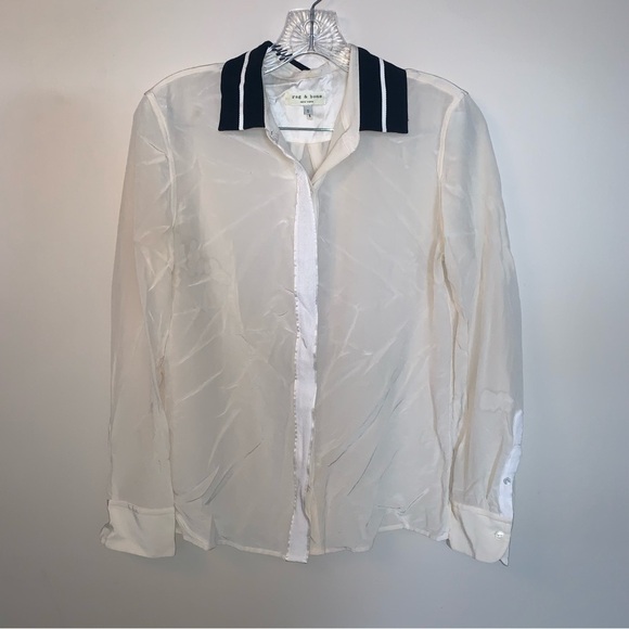 Rag & Bone White Black Silk Button Down Shirt S - Picture 1 of 14